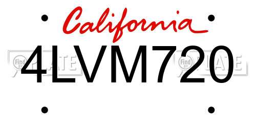 4LVM720 California License Plate