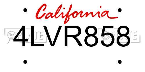 4LVR858 California License Plate