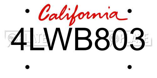 4LWB803 California License Plate