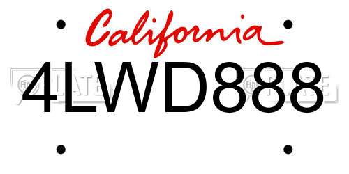 4LWD888 California License Plate