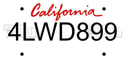 4LWD899 California License Plate