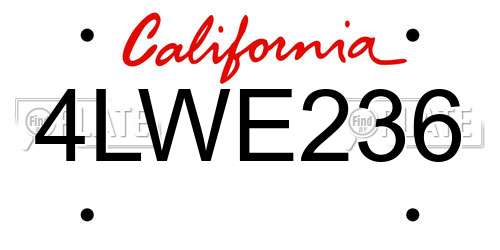 4LWE236 California License Plate