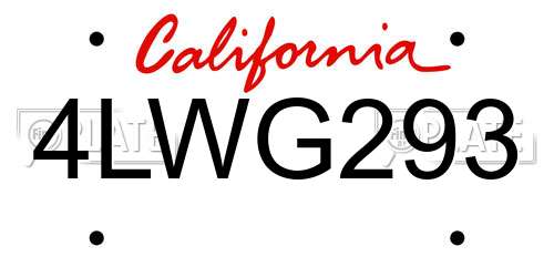 4LWG293 California License Plate