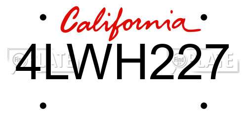 4LWH227 California License Plate