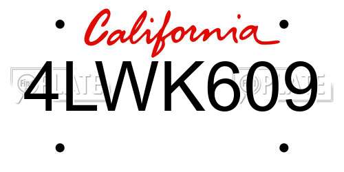 4LWK609 California License Plate