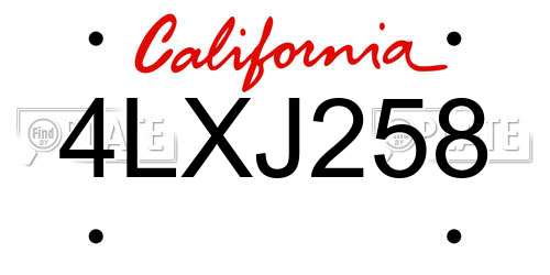 4LXJ258 California License Plate