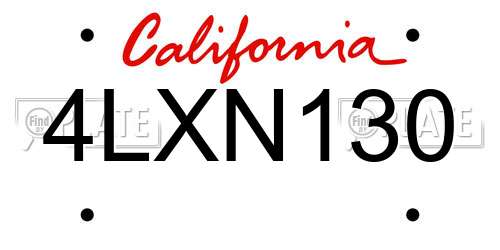 4LXN130 California License Plate
