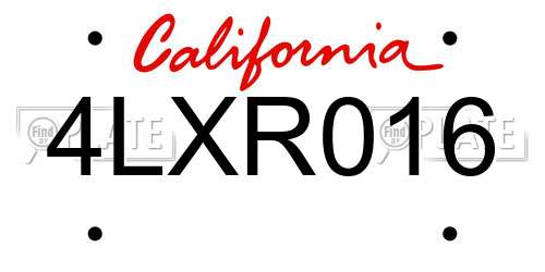 4LXR016 California License Plate