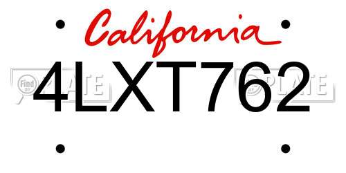 4LXT762 California License Plate