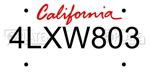 4LXW803 California License Plate