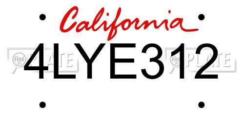 4LYE312 California License Plate