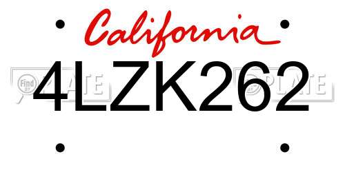 4LZK262 California License Plate