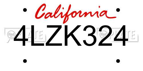 4LZK324 California License Plate