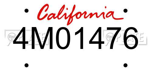 4M01476 California License Plate