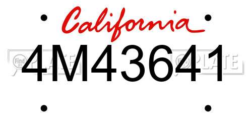 4M43641 California License Plate