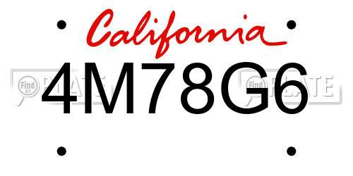 4M78G6 California License Plate