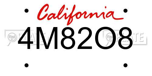 4M82O8 California License Plate