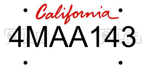 4MAA143 California License Plate