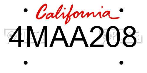 4MAA208 California License Plate