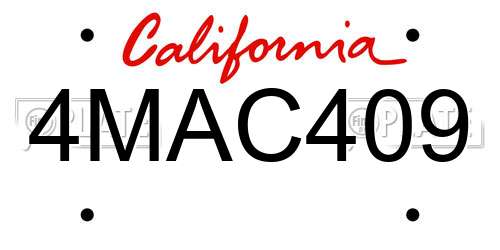 4MAC409 California License Plate