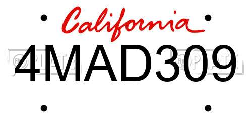 4MAD309 California License Plate