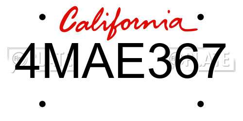 4MAE367 California License Plate