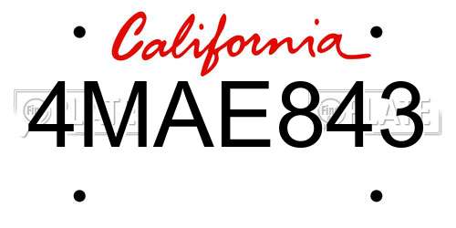 4MAE843 California License Plate