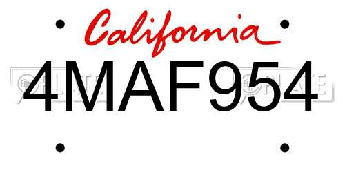 4MAF954 California License Plate