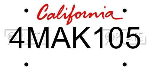 4MAK105 California License Plate