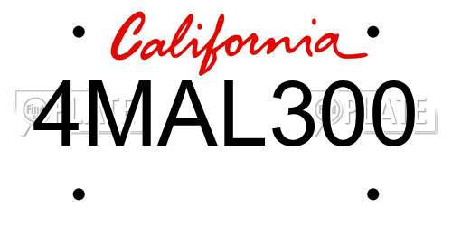 4MAL300 California License Plate