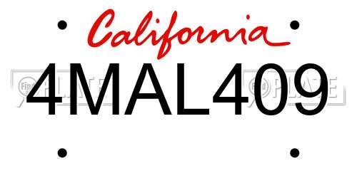 4MAL409 California License Plate