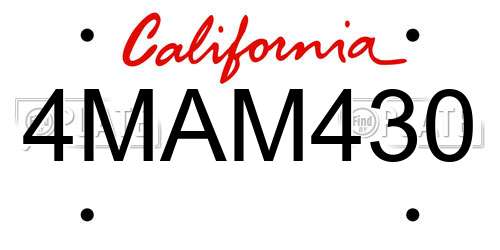 4MAM430 California License Plate