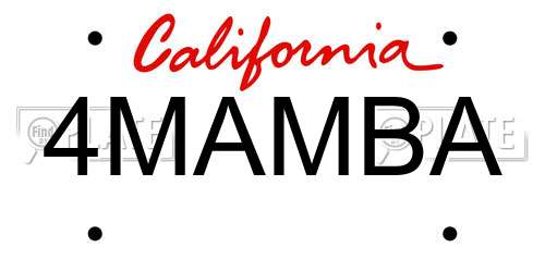 4MAMBA California License Plate