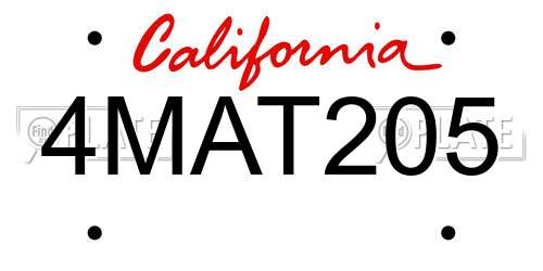 4MAT205 California License Plate