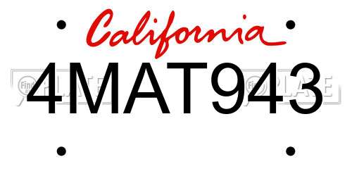 4MAT943 California License Plate