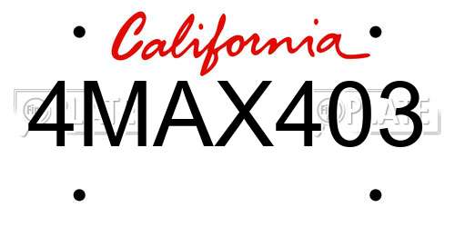 4MAX403 California License Plate