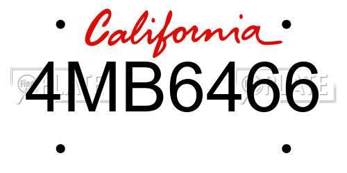4MB6466 California License Plate