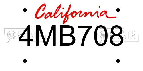 4MB708 California License Plate