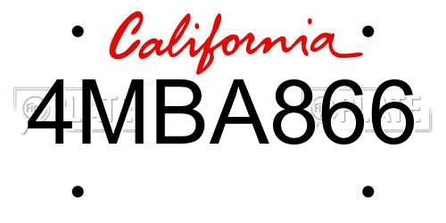 4MBA866 California License Plate
