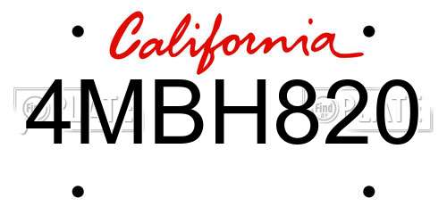 4MBH820 California License Plate