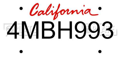 4MBH993 California License Plate