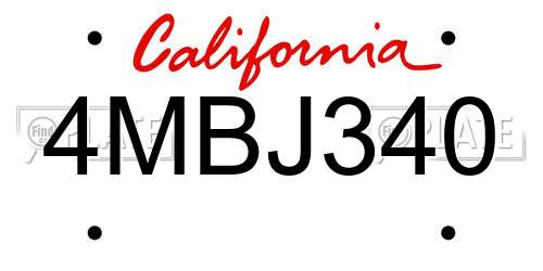 4MBJ340 California License Plate