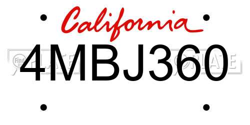 4MBJ360 California License Plate