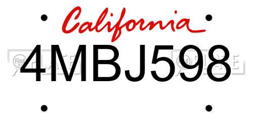 4MBJ598 California License Plate