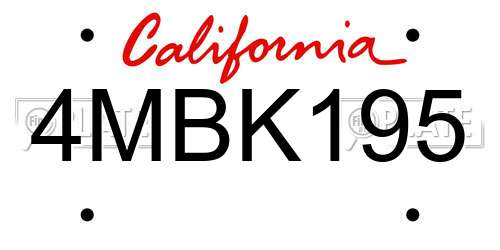 4MBK195 California License Plate