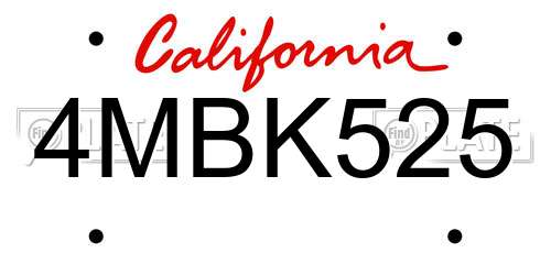 4MBK525 California License Plate