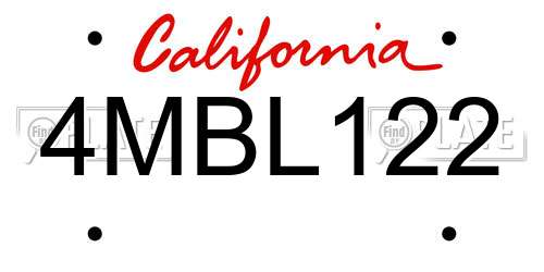 4MBL122 California License Plate