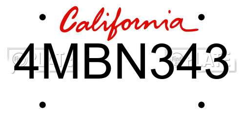 4MBN343 California License Plate