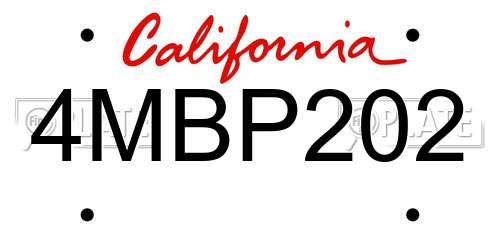 4MBP202 California License Plate