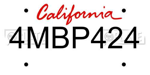 4MBP424 California License Plate
